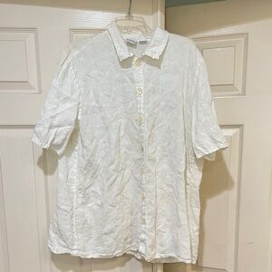 CP Shades Sausalito pure Irish linen Full Embroidery Tunic Blouse Lagenlook Sz L
